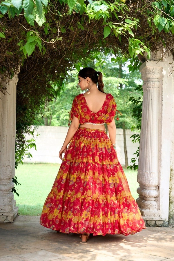 Azorte Fashion  Elegant Chiffon Floral Print Co-ord Set with Pearl Touch-Up - RNG, Stitched, Stitched