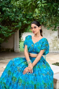Azorte Fashion  Elegant Chiffon Floral Print Co-ord Set with Pearl Touch-Up - AlS, Stitched, Stitched