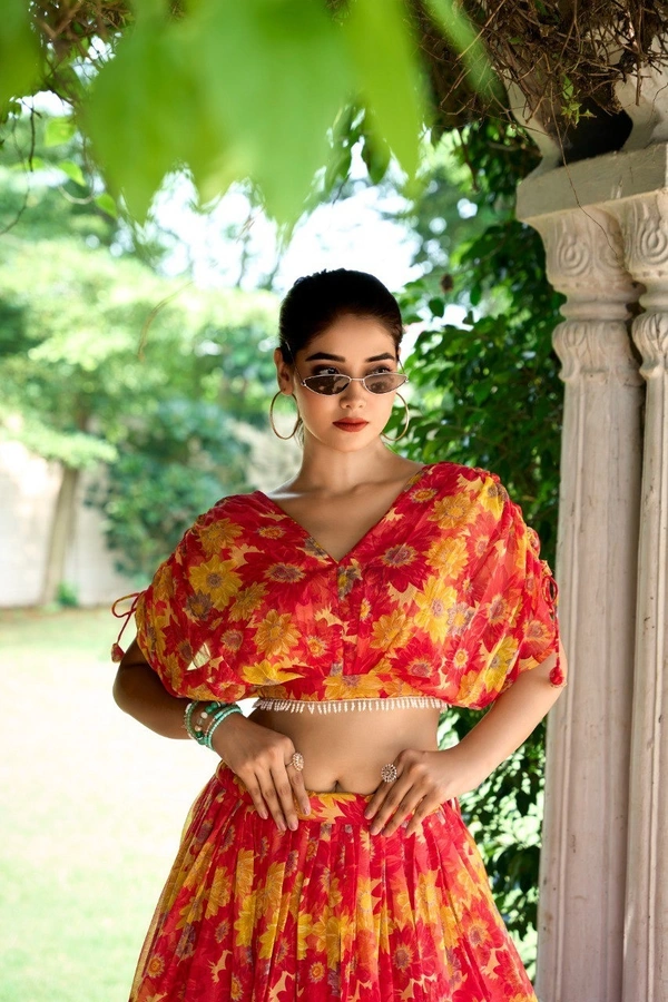 Azorte Fashion  Elegant Chiffon Floral Print Co-ord Set with Pearl Touch-Up - RNG, Stitched, Stitched
