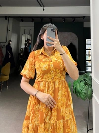 Azorte Fashion Ethnic Floral Georgette Frock – Perfect Summer Wear for Women - FRY, Chest: 40" (with 2" extra margin, adjustable up to 42")