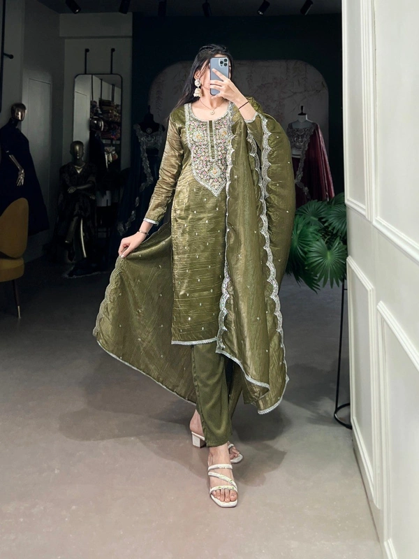 Azorte Fashion Ethnic Gold Crush Sequins Embroidered Dress Set – Earthy Tones, Royal Vibes - M(38)