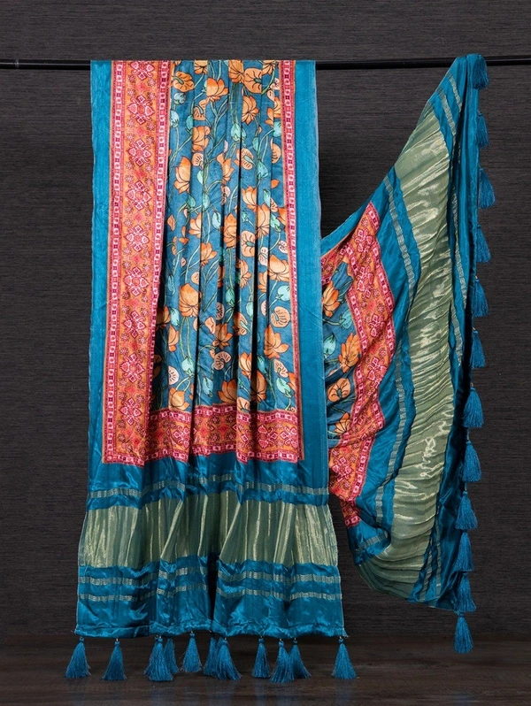 Azorte Fashion Gaji Silk Digital Printed Dupatta with Tassels – 2.5 Meter Length - ORT