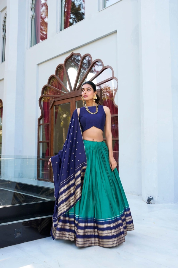 Azorte Fashion Pure Chanderi Zari Lehenga Choli Set with Dupatta – Regal Ethnic Wear - GRN, Stitched, Unstitched