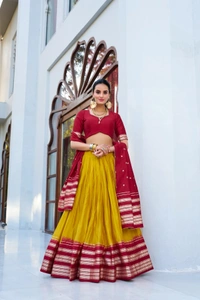 Azorte Fashion Pure Chanderi Zari Lehenga Choli Set with Dupatta – Regal Ethnic Wear - GLD, Stitched, Unstitched
