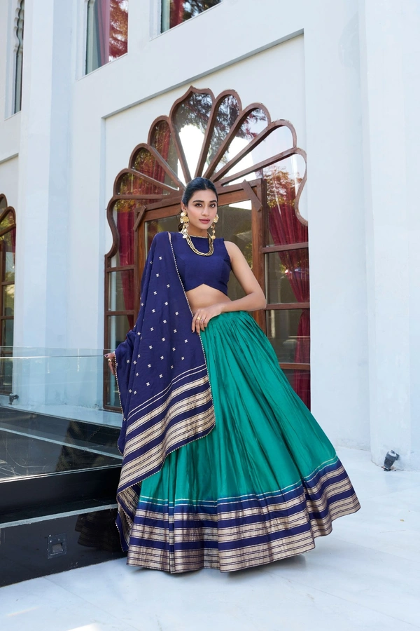 Azorte Fashion Pure Chanderi Zari Lehenga Choli Set with Dupatta – Regal Ethnic Wear - GRN, Stitched, Unstitched