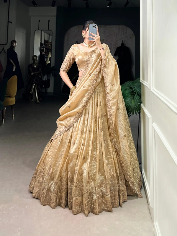Azorte Fashion Gold Crush Embroidered Lehenga Choli with Dupatta – Shine Like a Queen - TUD, Stitched, Unstitched