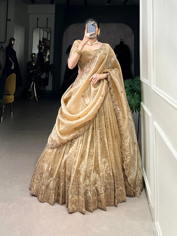 Azorte Fashion Gold Crush Embroidered Lehenga Choli with Dupatta – Shine Like a Queen - TUD, Stitched, Unstitched