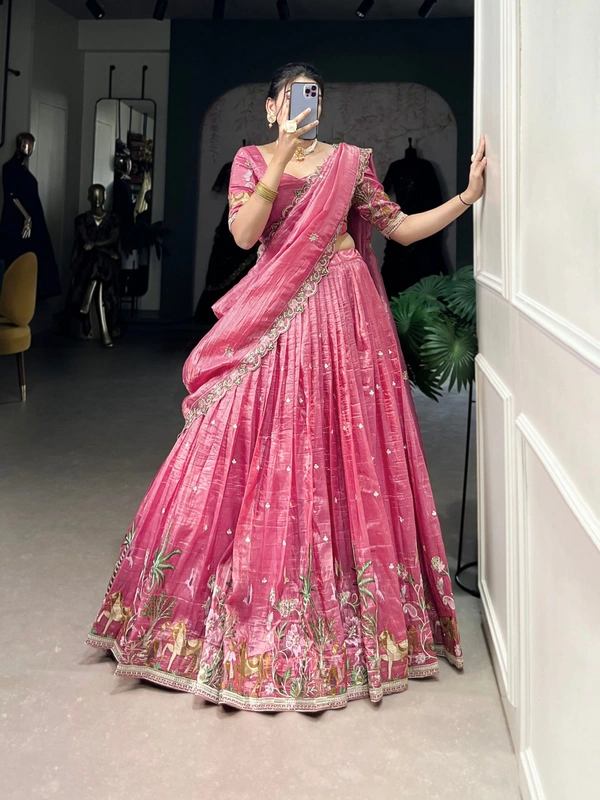 Azorte Fashion Gold Crush Embroidered Lehenga Choli with Dupatta – Shine Like a Queen - CRT, Stitched, Unstitched