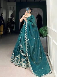 Azorte Fashion Gold Crush Embroidered Lehenga Choli with Dupatta – Shine Like a Queen - BLU, Stitched, Unstitched