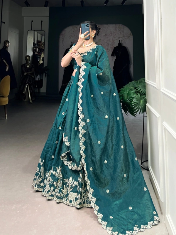 Azorte Fashion Gold Crush Embroidered Lehenga Choli with Dupatta – Shine Like a Queen - BLU, Stitched, Unstitched