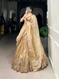 Azorte Fashion Gold Crush Embroidered Lehenga Choli with Dupatta – Shine Like a Queen - TUD, Stitched, Unstitched