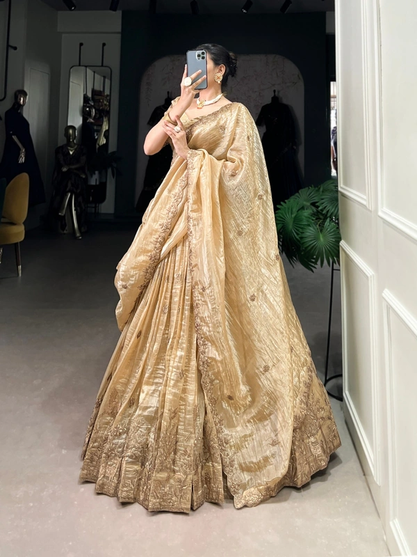 Azorte Fashion Gold Crush Embroidered Lehenga Choli with Dupatta – Shine Like a Queen - TUD, Stitched, Unstitched
