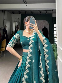 Azorte Fashion Gold Crush Embroidered Lehenga Choli with Dupatta – Shine Like a Queen - BLU, Stitched, Unstitched