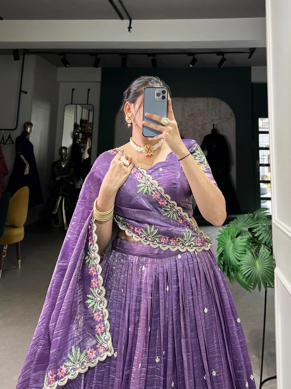 Azorte Fashion Gold Crush Embroidered Lehenga Choli with Dupatta – Shine Like a Queen - WIN, Stitched, Unstitched
