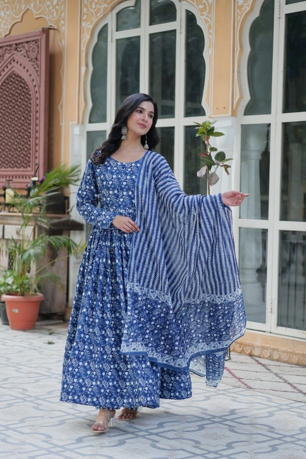 Azorte Fashion  Premium Pure Cotton Readymade Kurti Set with Pant & Dupatta – Full Sleeve, Fancy Neck Design - STP, XXL