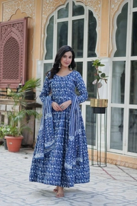 Azorte Fashion  Premium Pure Cotton Readymade Kurti Set with Pant & Dupatta – Full Sleeve, Fancy Neck Design - STP, XXL