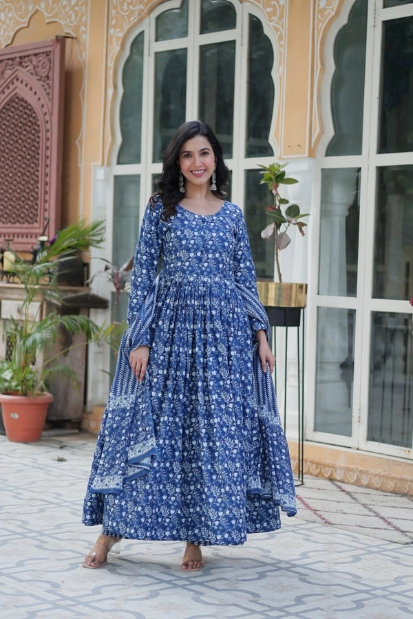 Azorte Fashion  Premium Pure Cotton Readymade Kurti Set with Pant & Dupatta – Full Sleeve, Fancy Neck Design - STP, XXL