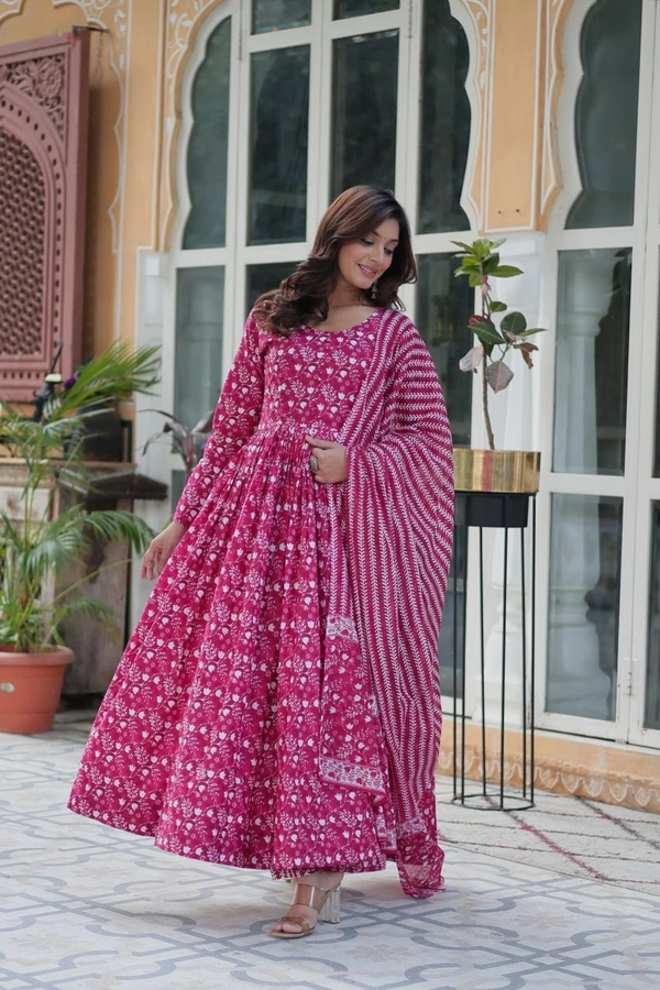 Azorte Fashion  Premium Pure Cotton Readymade Kurti Set with Pant & Dupatta – Full Sleeve, Fancy Neck Design - Claret, XL