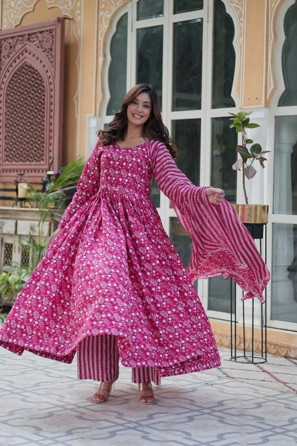 Azorte Fashion  Premium Pure Cotton Readymade Kurti Set with Pant & Dupatta – Full Sleeve, Fancy Neck Design - Claret, XL