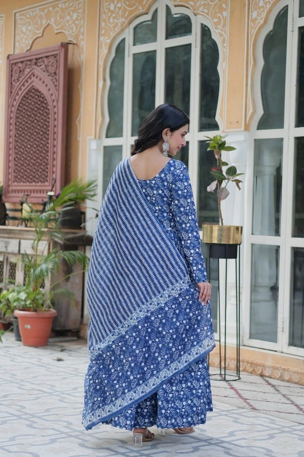 Azorte Fashion  Premium Pure Cotton Readymade Kurti Set with Pant & Dupatta – Full Sleeve, Fancy Neck Design - STP, XXL