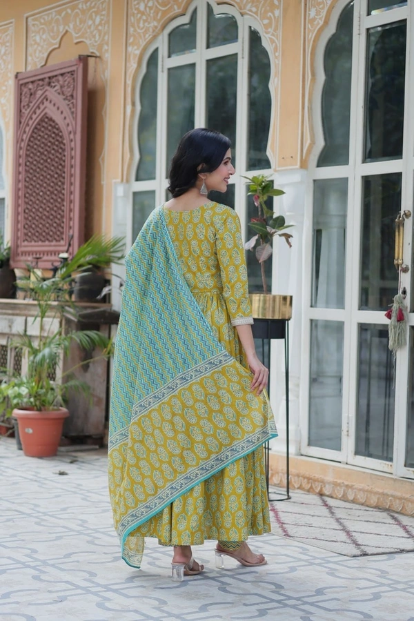 Azorte Fashion Pure Cotton Ready-to-Wear Kurti with Pant & Dupatta – Fancy V Neck, Full Sleeves - XXL