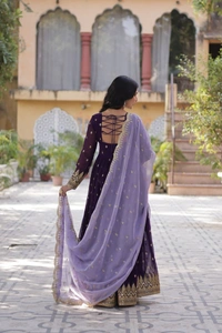 Azorte Fashion  Designer Faux Blooming Gown with Zari Sequins Work & Tabby Silk Embroidered Dupatta - L