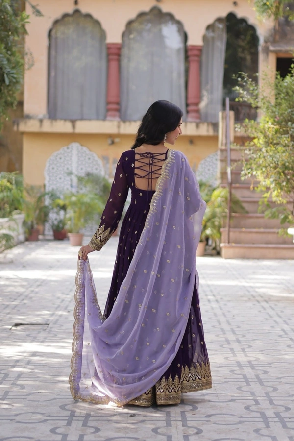 Azorte Fashion  Designer Faux Blooming Gown with Zari Sequins Work & Tabby Silk Embroidered Dupatta - L