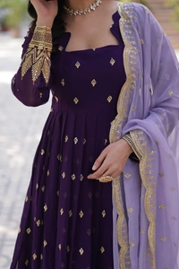 Azorte Fashion  Designer Faux Blooming Gown with Zari Sequins Work & Tabby Silk Embroidered Dupatta - L