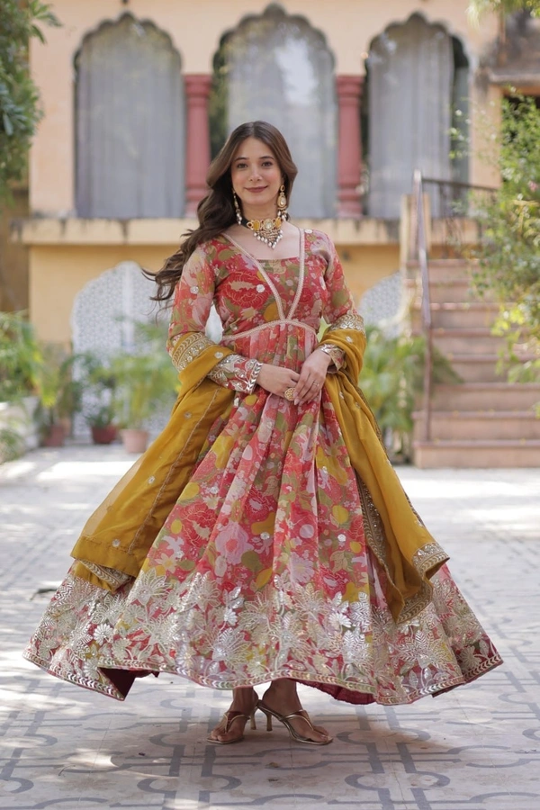 Azorte Fashion  Premium Readymade Alia Cut Gown in Russian Silk with Sequins Embroidered Dupatta - L