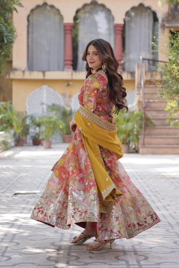 Azorte Fashion  Premium Readymade Alia Cut Gown in Russian Silk with Sequins Embroidered Dupatta - L