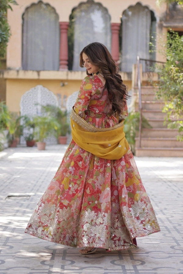 Azorte Fashion  Premium Readymade Alia Cut Gown in Russian Silk with Sequins Embroidered Dupatta - L