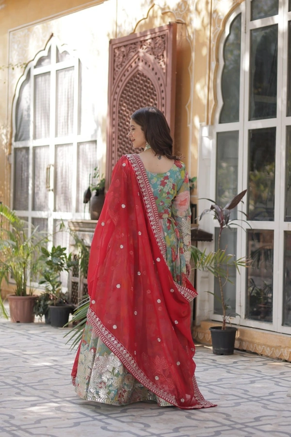 Azorte Fashion  Premium Readymade Alia Cut Gown in Russian Silk with Sequins Embroidered Dupatta - M