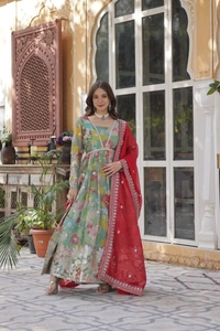 Azorte Fashion  Premium Readymade Alia Cut Gown in Russian Silk with Sequins Embroidered Dupatta - M