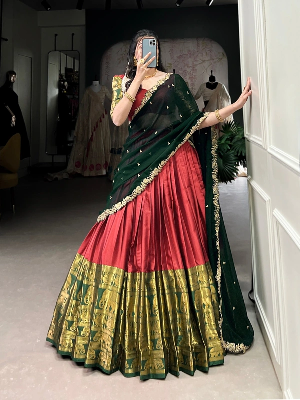 Azorte Fashion Elegant Narayan Pattu Zari Weaving Lehenga Choli with Dupatta - MNY, Stitched, Unstitched