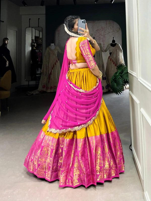 Azorte Fashion Elegant Narayan Pattu Zari Weaving Lehenga Choli with Dupatta - IND, Stitched, Unstitched