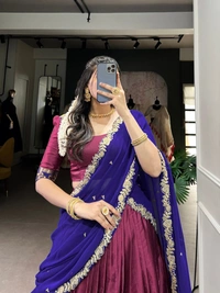 Azorte Fashion Elegant Narayan Pattu Zari Weaving Lehenga Choli with Dupatta - VIN, Stitched, Unstitched