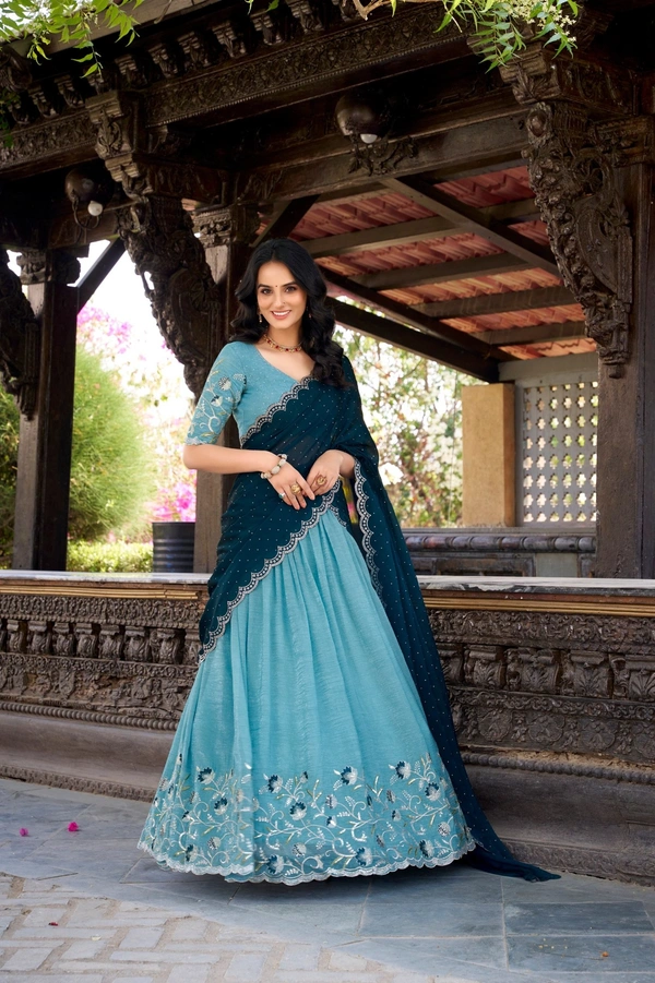 Azorte Fashion Glamorous Silver Glosy Lehenga Choli with Hotfix & Dupatta – Wedding Collection 2025 - GLA, Stitched, Unstitched