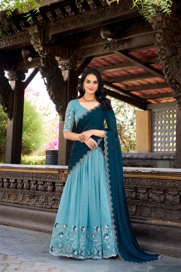 Azorte Fashion Glamorous Silver Glosy Lehenga Choli with Hotfix & Dupatta – Wedding Collection 2025 - GLA, Stitched, Unstitched