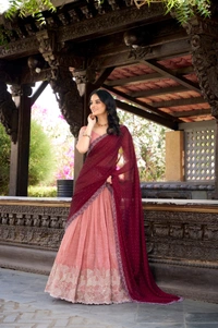 Azorte Fashion Glamorous Silver Glosy Lehenga Choli with Hotfix & Dupatta – Wedding Collection 2025 - PINK, Stitched, Unstitched