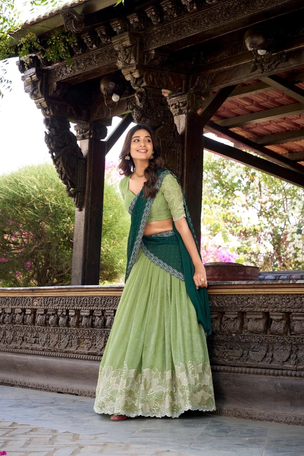 Azorte Fashion Glamorous Silver Glosy Lehenga Choli with Hotfix & Dupatta – Wedding Collection 2025 - GRN, Stitched, Unstitched