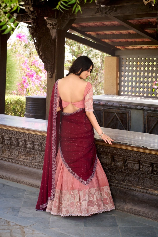 Azorte Fashion Glamorous Silver Glosy Lehenga Choli with Hotfix & Dupatta – Wedding Collection 2025 - PINK, Stitched, Unstitched
