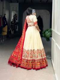 Azorte Fashion Traditional Tussar Silk Lehenga Choli Set with Foil Print and Tassel Dupatta - WHT, Stitched, Unstitched