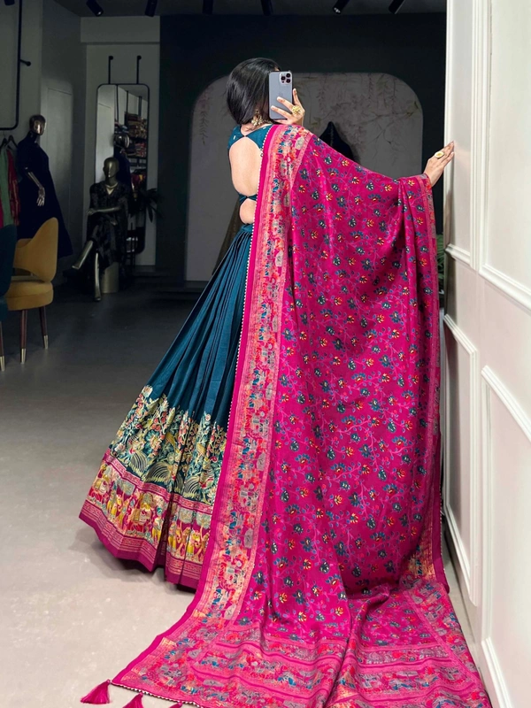 Azorte Fashion Traditional Tussar Silk Lehenga Choli Set with Foil Print and Tassel Dupatta - TARR, Stitched, Unstitched