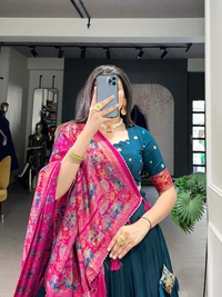 Azorte Fashion Traditional Tussar Silk Lehenga Choli Set with Foil Print and Tassel Dupatta - TARR, Stitched, Unstitched