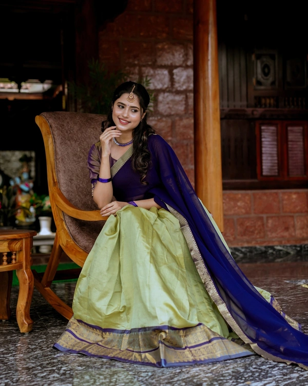 Azorte Fashion Regal Kanchipuram Lehenga Choli Set with Zari Weaving Work & Dupatta - Stitched, Unstitched