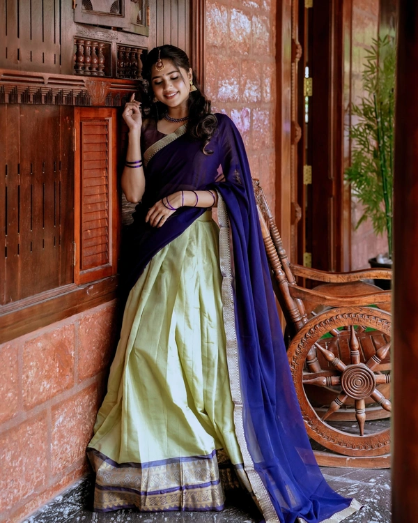 Azorte Fashion Regal Kanchipuram Lehenga Choli Set with Zari Weaving Work & Dupatta - Stitched, Unstitched