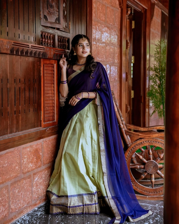 Azorte Fashion Regal Kanchipuram Lehenga Choli Set with Zari Weaving Work & Dupatta - Stitched, Unstitched