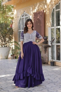 Azorte Fashion  Premium Readymade Star Georgette Kurti with Slit & Lehenga Set - PRL, M
