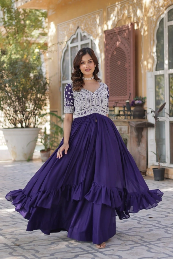 Azorte Fashion  Premium Readymade Star Georgette Kurti with Slit & Lehenga Set - PRL, M
