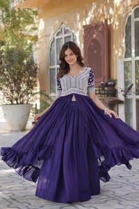 Azorte Fashion  Premium Readymade Star Georgette Kurti with Slit & Lehenga Set - PRL, M